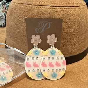 Plunder Pastel Bunny & Floral Egg Drop Earrings - Pink, Blue, Yellow